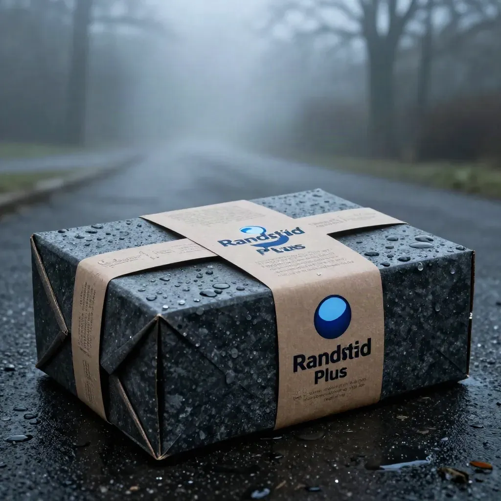 Donkere leadpakket-doos zweeft boven nat basalt in dramatisch licht.
